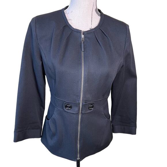 Cortefiel Black Zipper Jacket Short Pockets Long Sleeve Casual Office US Size 10 - Picture 1 of 13